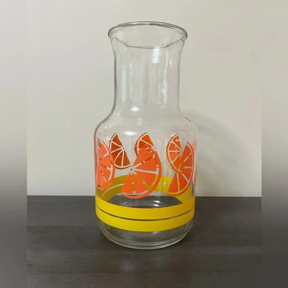 Vintage Libbey of Canada Juice Carafe Pitcher Orange Slices Yellow Design Glass